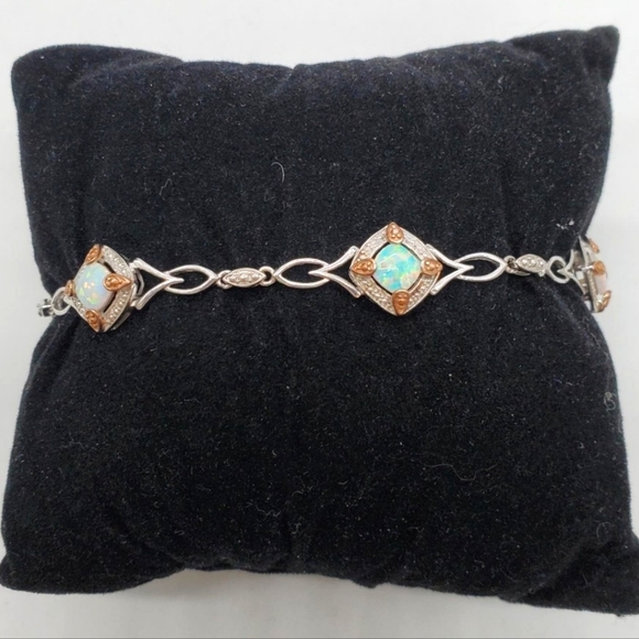 Vintage Australian Fire Opal Sterling Silver 14k Rose Gold...